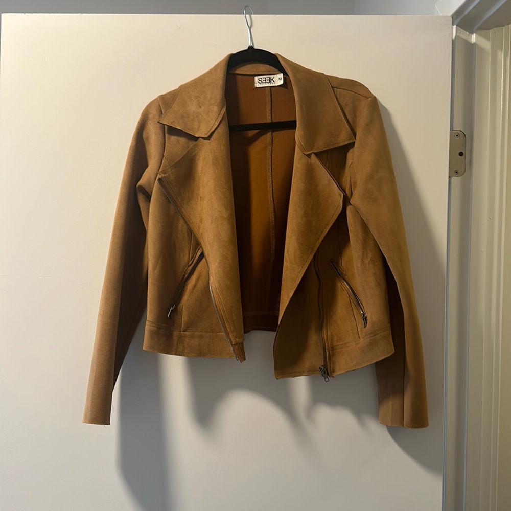 Faux suede Moto jacket, cropped fit, M